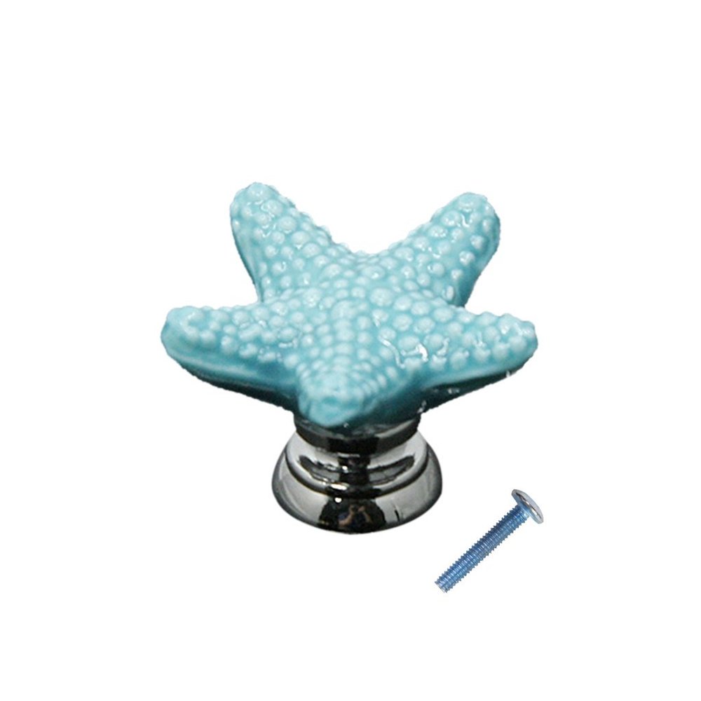 Tiuimk Blue Starfish Ceramic Cabinet Knob