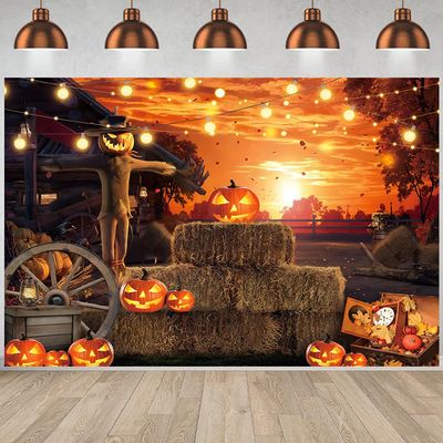3x2m Halloween Night Devil Pumpkin Scarecrow Photo Backdrop