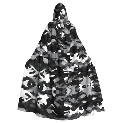 OdDdot Hooded Cape for Women, Adult Halloween Costume, Witch Cosplay, Black/Gray/White/Camo