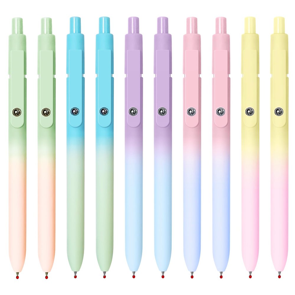 UIXJODO Gel Pens, Black Ink, 0.7 mm Medium Tip, Silicone Grip, Retractable, 10-Pack