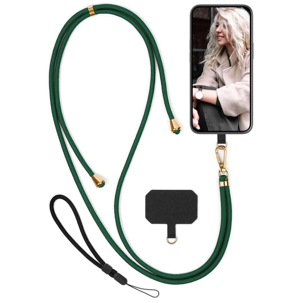 moex Unleash for Samsung Galaxy A34 5G Phone Strap, Crossbody Phone Lanyard Without Case, Universal with Carabiner, Detachable, Green/Gold