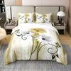100% Organic Cotton Yellow Gray Duvet Cover Set, 155 x 220 cm, Daisy Butterfly Design view 1