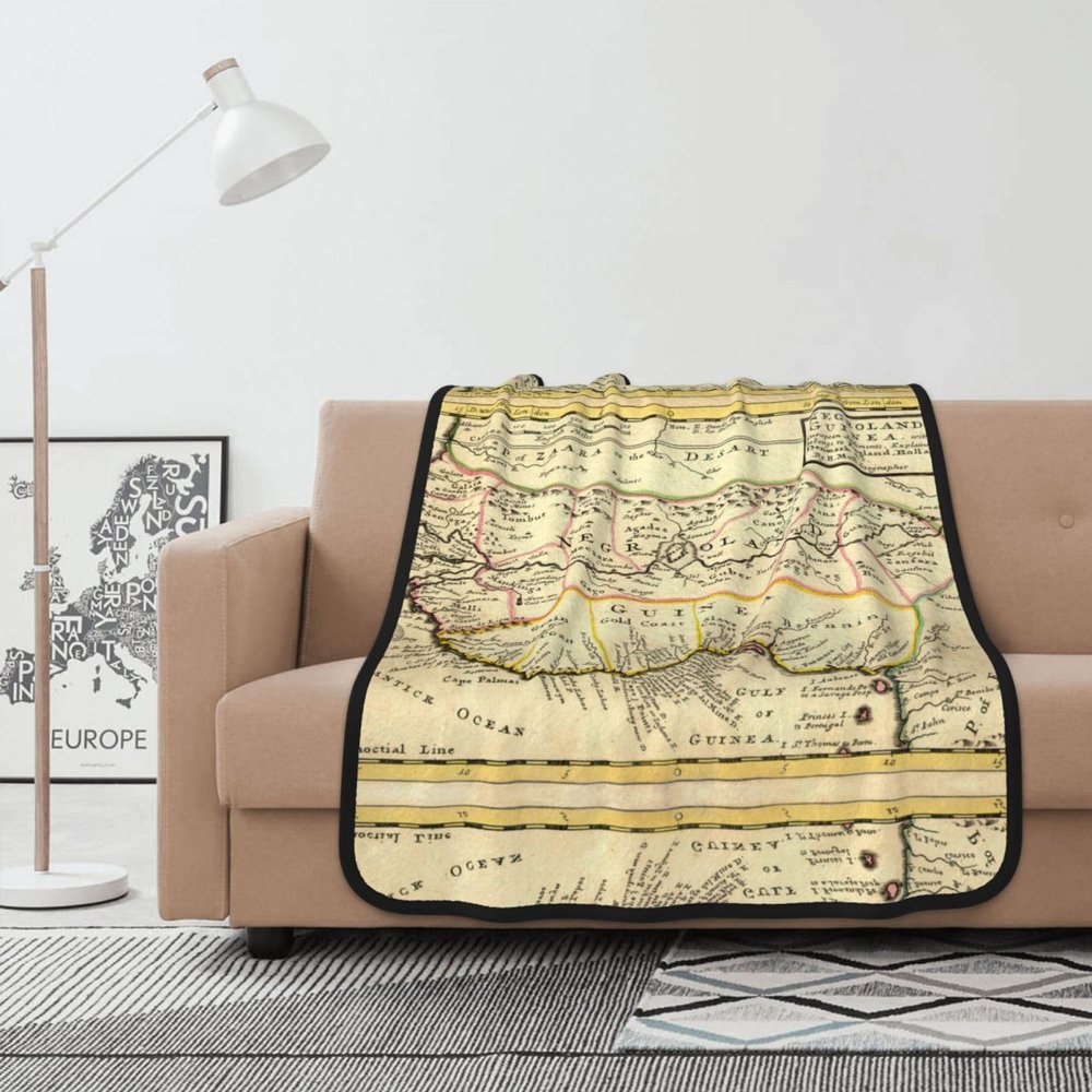 Hand-Colored Engraved Map Print Double-Sided Flannel Throw Blanket, 40 x 50 in