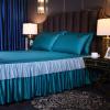 Odot Silk Fabric Ruffled Bed Skirt, Solid-Color Fitted Sheet with Elastic Ruffle, for Box Spring Beds, 150 x 200 cm, Blue view 1