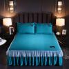 Odot Silk Fabric Ruffled Bed Skirt, Solid-Color Fitted Sheet with Elastic Ruffle, for Box Spring Beds, 150 x 200 cm, Blue view 2