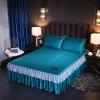 Odot Silk Fabric Ruffled Bed Skirt, Solid-Color Fitted Sheet with Elastic Ruffle, for Box Spring Beds, 150 x 200 cm, Blue view 3