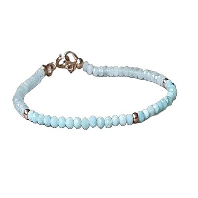 LKBEADS Larimar & Aquamarine 3 mm Faceted Rondelle Sterling Silver Stacking Bracelet, 9-Inch