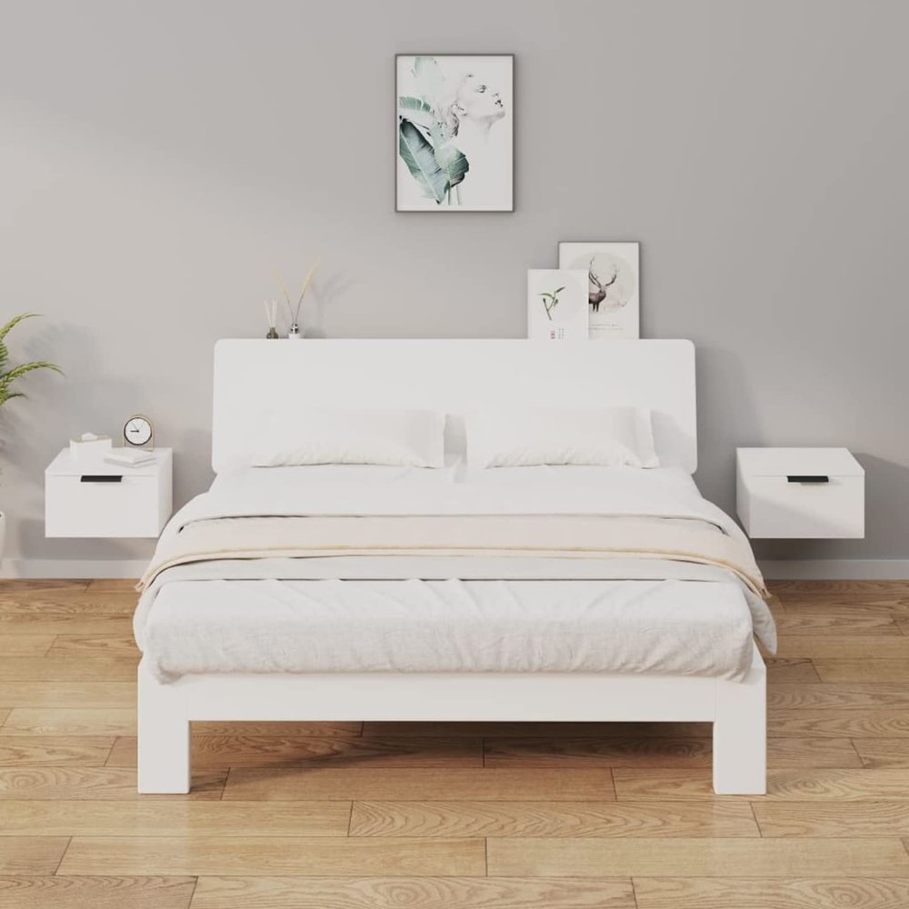 Homgoday Wall-Mounted Nightstands, 2 pcs, White, 34 x 30 x 20 cm