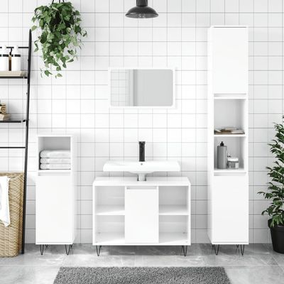 Homgoday High-Gloss White Bathroom Storage Cabinet 80 x 33 x 60 cm