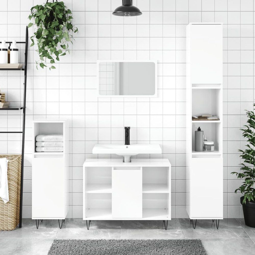Homgoday High-Gloss White Bathroom Storage Cabinet 80 x 33 x 60 cm