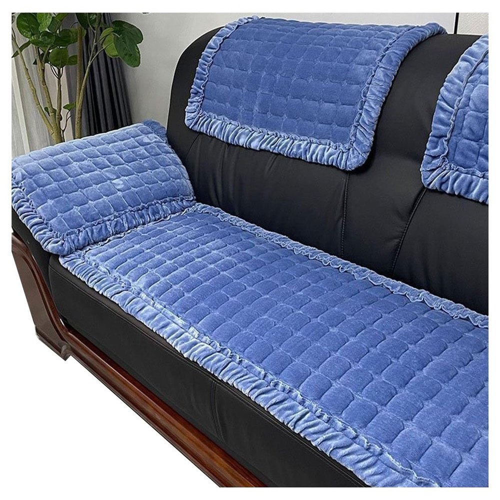 Velvet Sofa Slipcover for Sectional Sofa, Blue, 50 x 150 cm