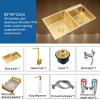 PhIree Nano Gold Double Kitchen Sink, Stainless Steel, Brushed Finish, with Soap Dispenser and Square Faucet, 82 x 45 x 22 cm view 2
