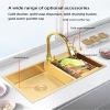 PhIree Nano Gold Double Kitchen Sink, Stainless Steel, Brushed Finish, with Soap Dispenser and Square Faucet, 82 x 45 x 22 cm view 3