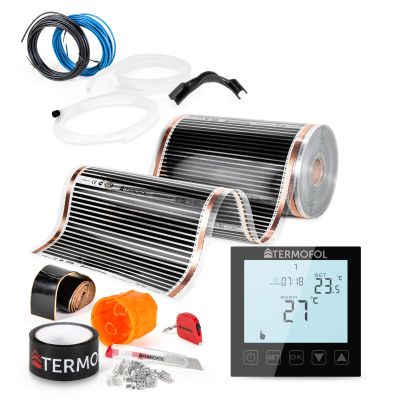 Termofol Electric Floor Heating Film 230V with H1 Thermostat, Black, 80 W/m², 14 m Surface Area, Complete Kit
