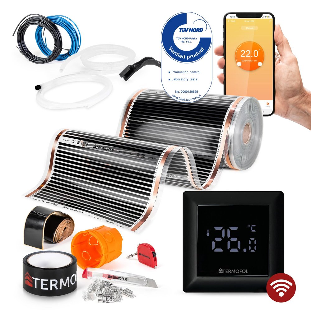 Termofol Electric Underfloor Heating Film 230V with H6 WiFi Thermostat, 60 W/m², 1.5 m Surface