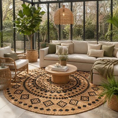 Pergamon Handmade Round Jute Rug, Natural Fiber, Living Room