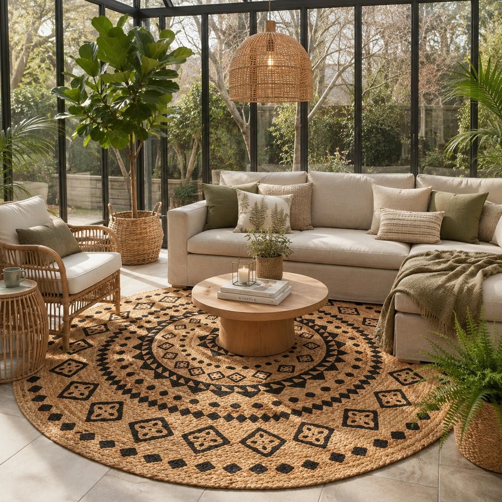 Pergamon Handmade Round Jute Rug, Natural Fiber, Living Room
