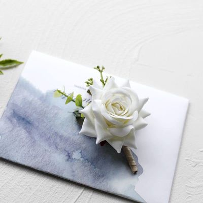 HXSCOO Artificial Red Rose Wrist Corsage, Wedding Accessory Brooch (Color: White Boutonniere)