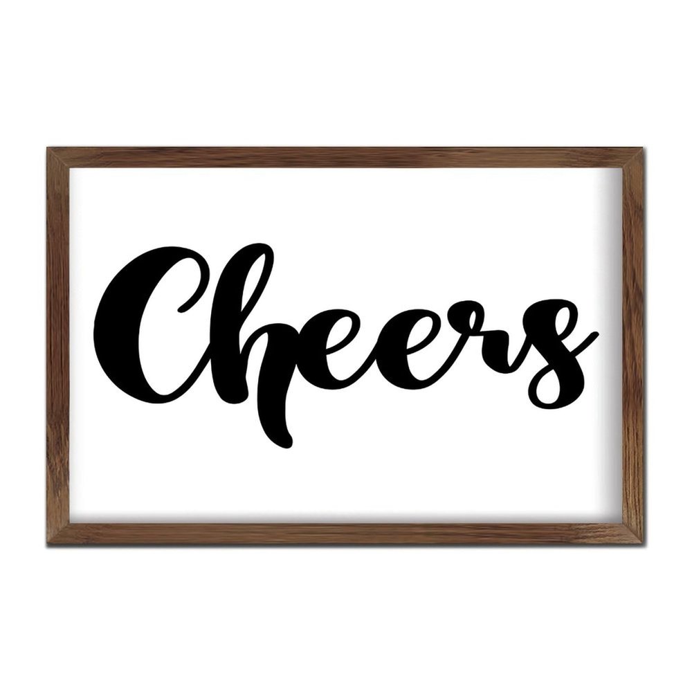 Rustic Framed “Cheers” Wall Art Sign, Custom Hanging Wood Sign, 8 x 12 in