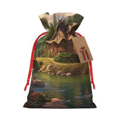 House by The Lake Printed Jute Gift Bags with Drawstring and Gift Tags