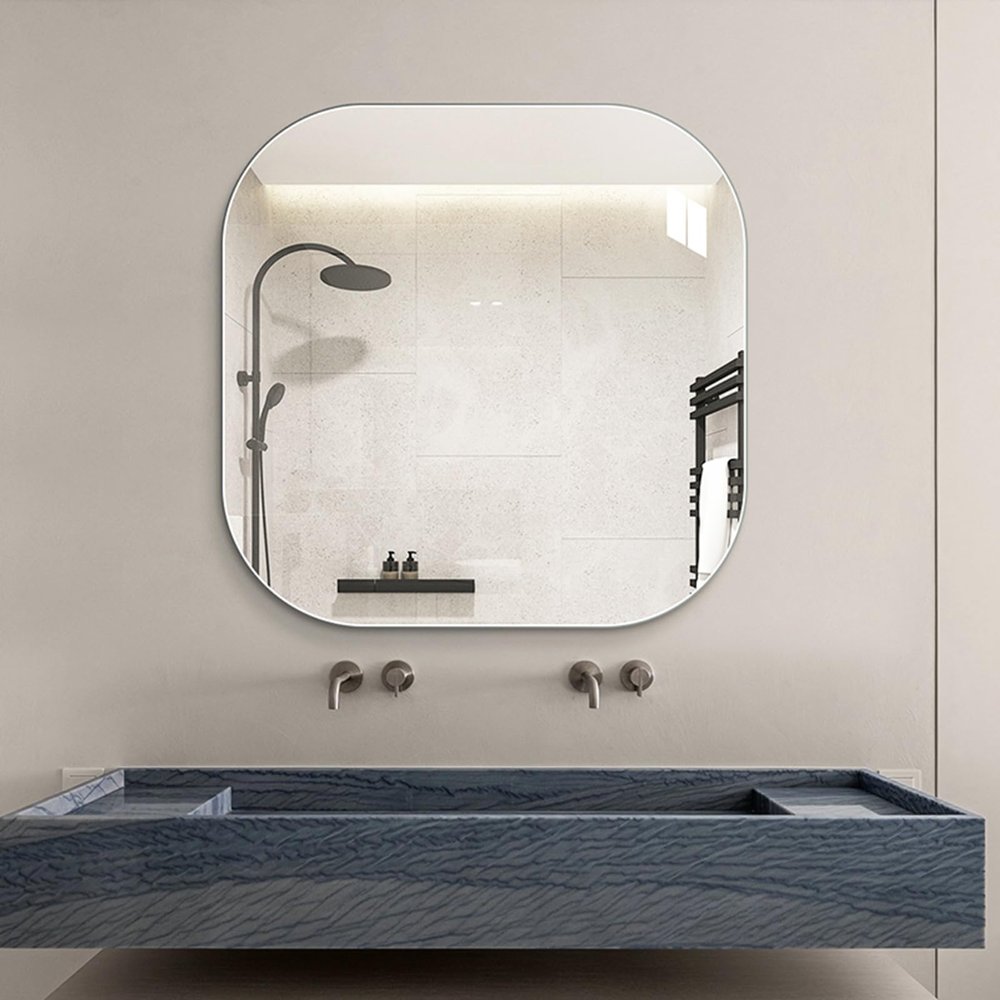 ACHZYFT 80 cm Frameless Round-Edge Wall-Mounted Bathroom Mirror
