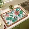 Morbuy Vintage Floral Dish Drying Mat, Green Petals, 30 x 50 cm view 1