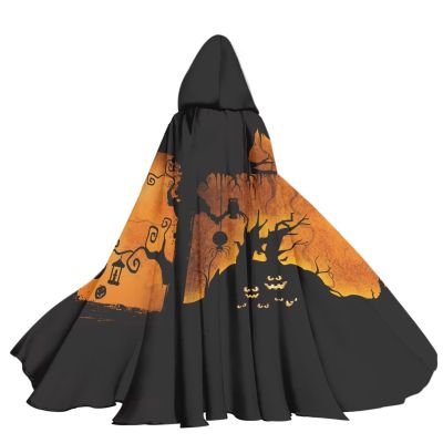 SCRAWLGOD Halloween Unisex Hooded Cloak, Full-Length Adult Costume, Halloween Pumpkin Branch, One Size