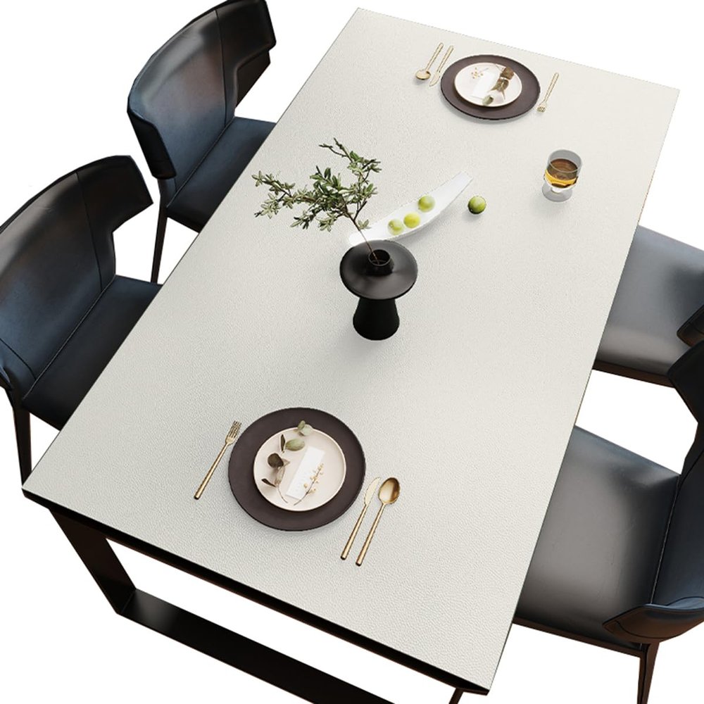 BHOMTY Multifunctional PU Leather Table Mat, White, 100 x 200 cm