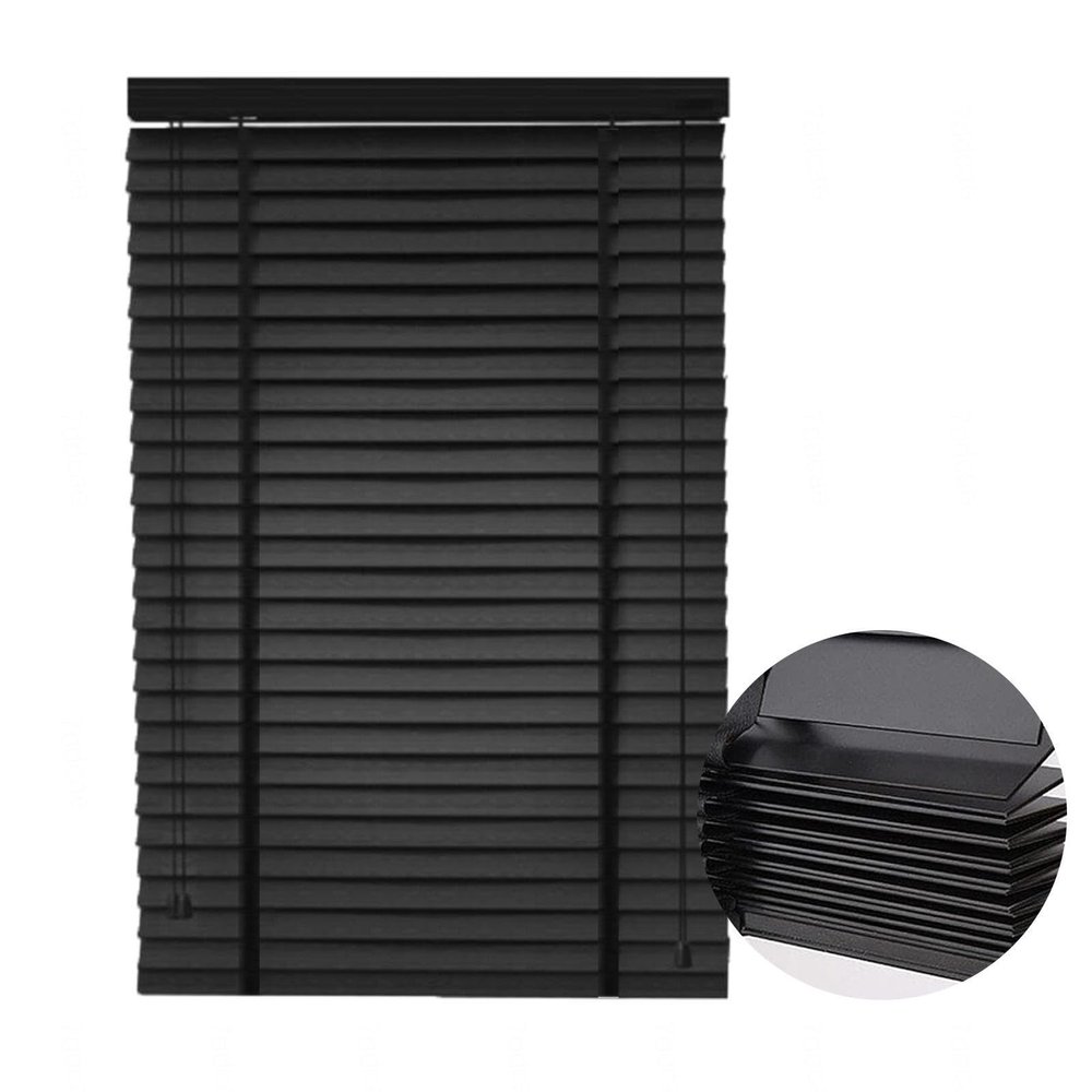 DZHTUF Black Real Wood Venetian Blind, 50 mm Slats, WH-60 x 180 cm