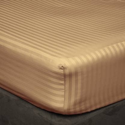 Fitted Sheet, 35 cm Deep Pocket, 100% Egyptian Cotton, 400 Thread Count, Taupe Stripe, Super King
