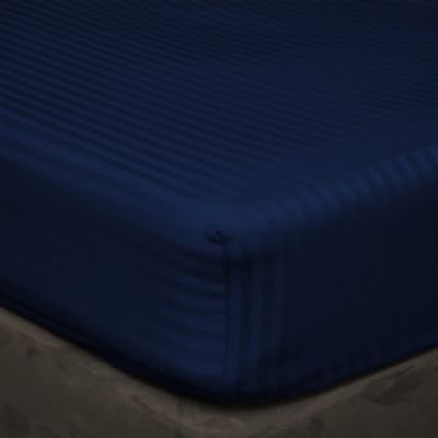 Fitted Sheet Only, 40 cm Deep Pocket, 100% Egyptian Cotton, Hotel-Luxury Bedding, 400 Thread Count, Extra-Soft and Cool, Navy Blue Striped, Double Bed