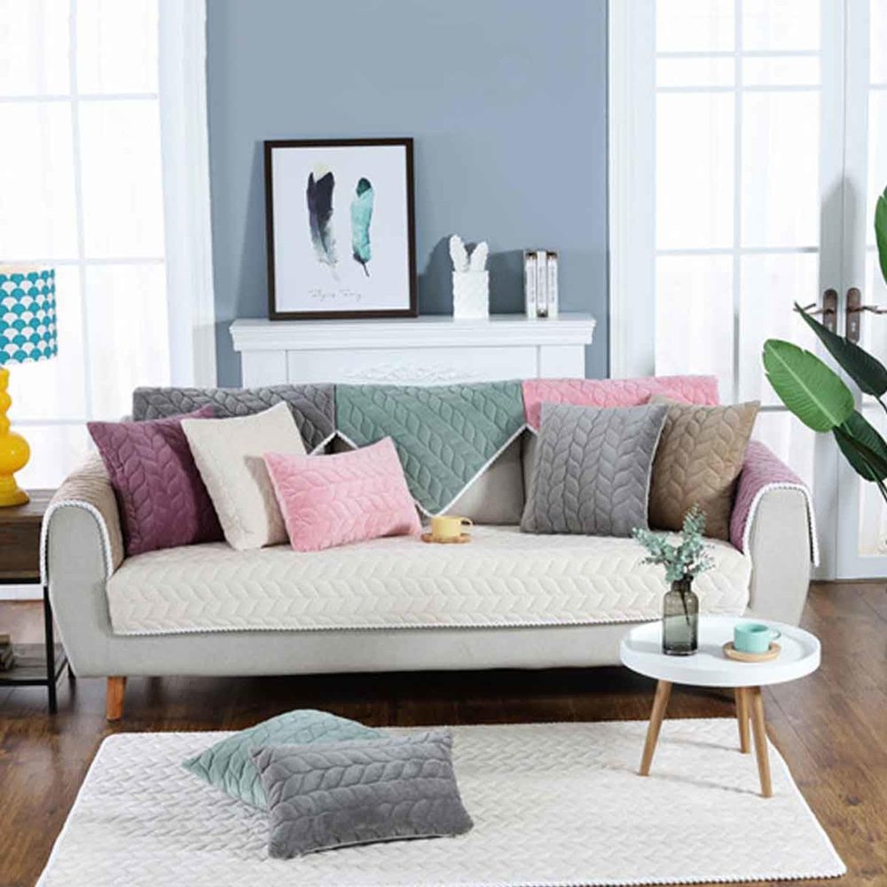 YSZBD Velvet Sofa Cover for L-Shaped and U-Shaped Sectional Sofas, White, 2-Piece 30 x 50 cm Pillowcase