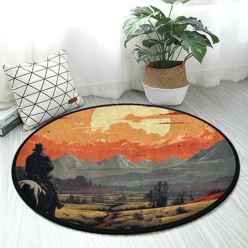 DNOVING Cowboy-Style Rug, Soft, Round, Non-Slip, Washable, 91 cm