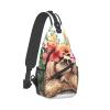 Black and White Football Print Crossbody Chest Bag with Cute Sloth Leaves view 1