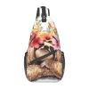 Black and White Football Print Crossbody Chest Bag with Cute Sloth Leaves view 3