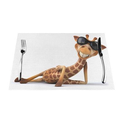 Table Mats, Set of 6, 3D Giraffe, Washable, 30 x 45 cm