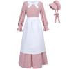 CR ROLECOS Women's Pioneer Prairie Dress, Colonial Bonnet and Apron Set, Pink Floral, XXL view 1