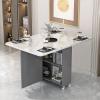 Folding Dining Table with 6 Wheels, Drop-Leaf Table with Storage Shelves, Color C, 120 cm view 1