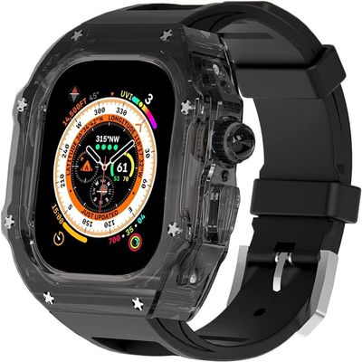KAVJU Rm Modification Kit Clear Case with Band for Apple Watch Ultra 49 mm, Fully Transparent Cover and Strap Mod Set for iWatch 8/7/6/5/4/SE, Agate