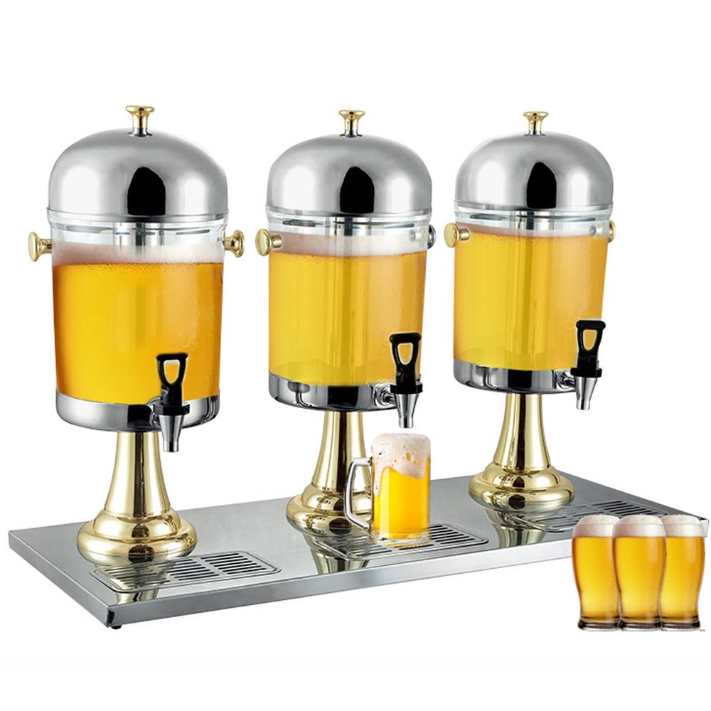 24 L Gold Stainless Steel Beverage Dispenser with Ice Chamber