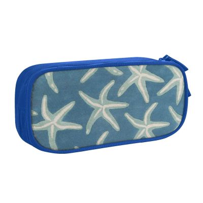 Starfish Coastal Pencil Case with Zipper, Large Capacity, Blue