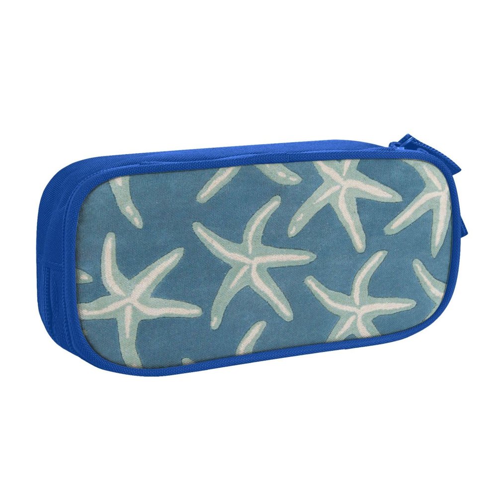 Starfish Coastal Pencil Case with Zipper, Large Capacity, Blue