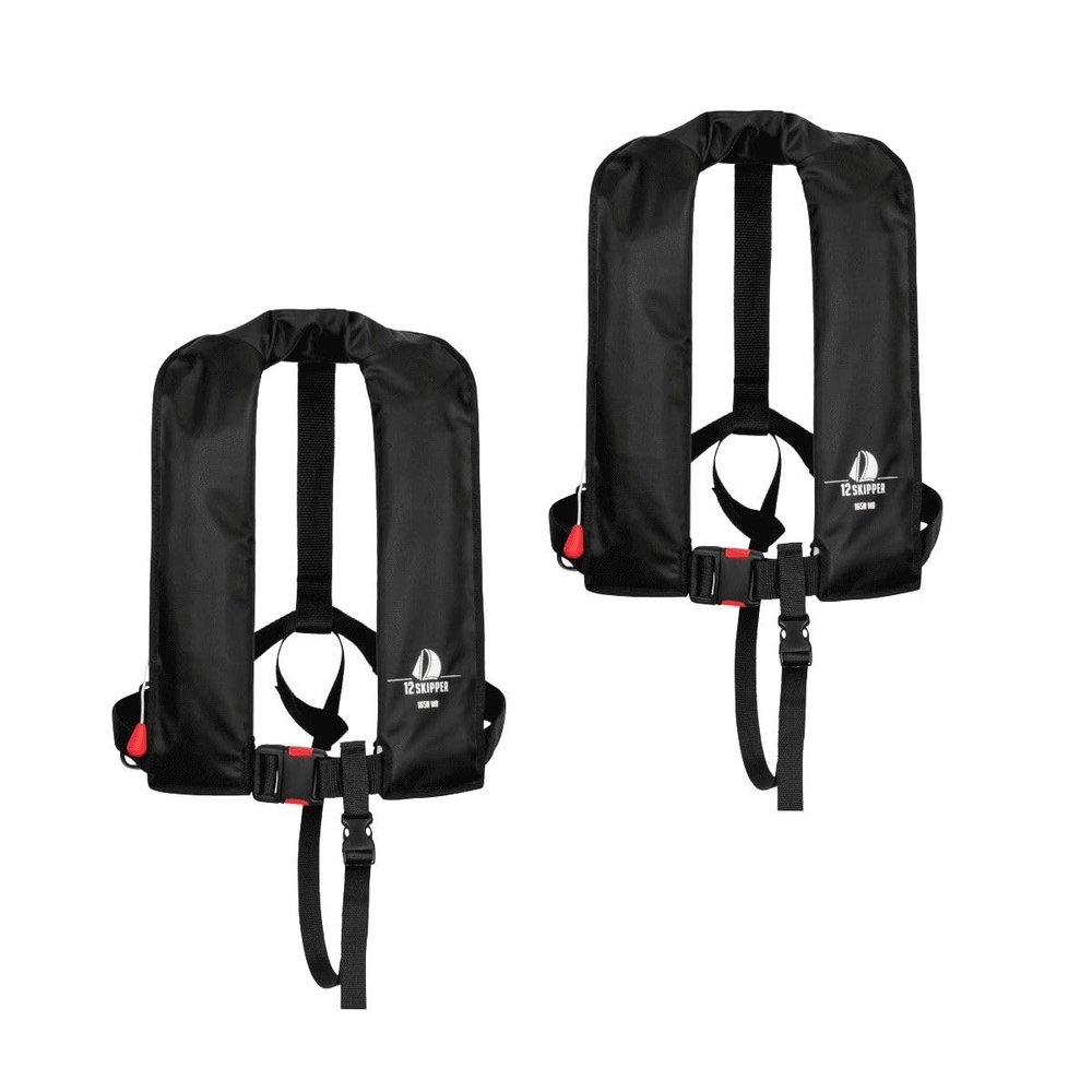12skipper 2-Pack Automatic 165N ISO Life Jackets with Waist Belt, Black