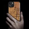 Carveit Wooden Case for iPhone 15 Plus, Walnut Vintage Compass view 2