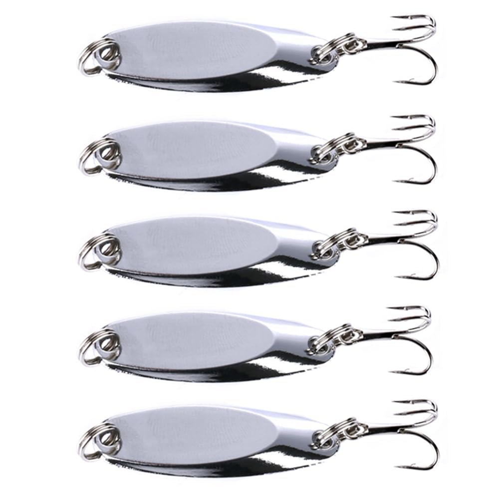 5-Piece Metal Spoon Fishing Lures with Box, 5 g Silver