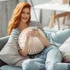 Imtrub Round Throw Pillow, 35 cm Velvet Pleated Pumpkin Cushion view 2