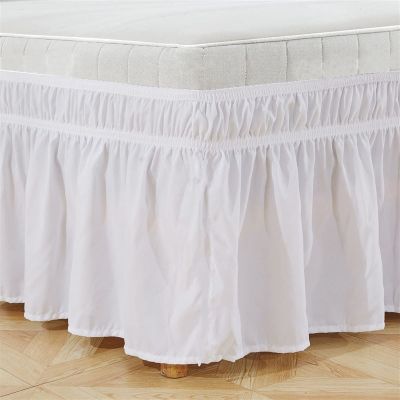 Solid Elastic Ruffle Bed Skirt, Soft Bed Protector, White, US King