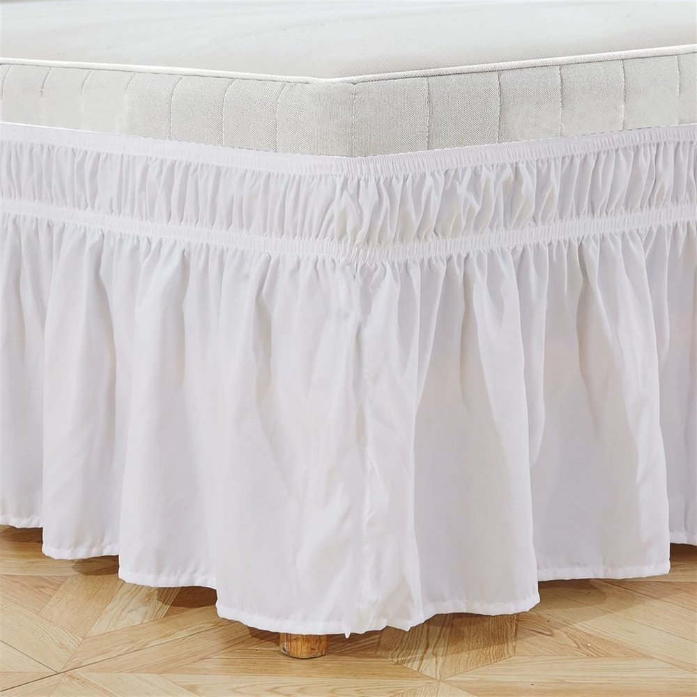 Solid Elastic Ruffle Bed Skirt, Soft Bed Protector, White, US King
