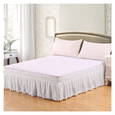 Elastic Bed Skirt with Tassels, White, King 198 x 203 x 40 cm