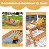 COSTWAY 3-in-1 Kids' Picnic Table with Umbrella and Benches, Wooden Outdoor Table Set with Removable Tabletop & 2 Play Boxes, White & Green view 3